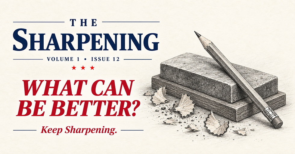 Explore the continuous improvement question “What can be better?” and revisit eleven practical leadership lessons from Volume 1 of The Sharpening.