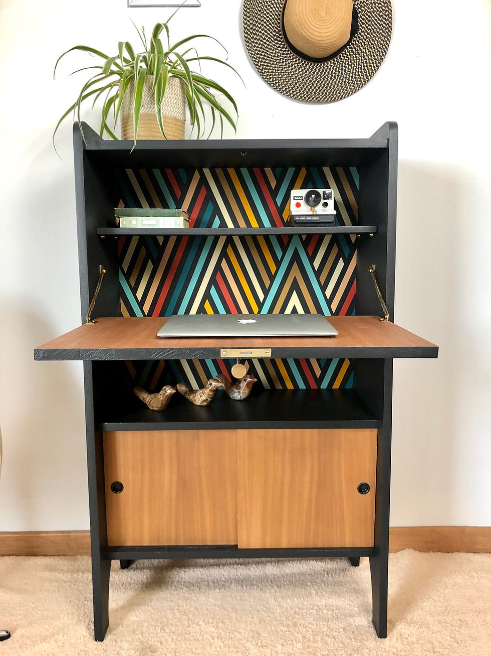 Miniature : Secrétaire noir et bois