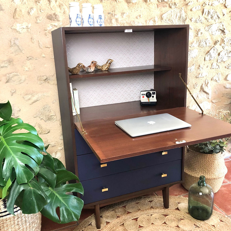 Miniature : Secrétaire bleu et bois