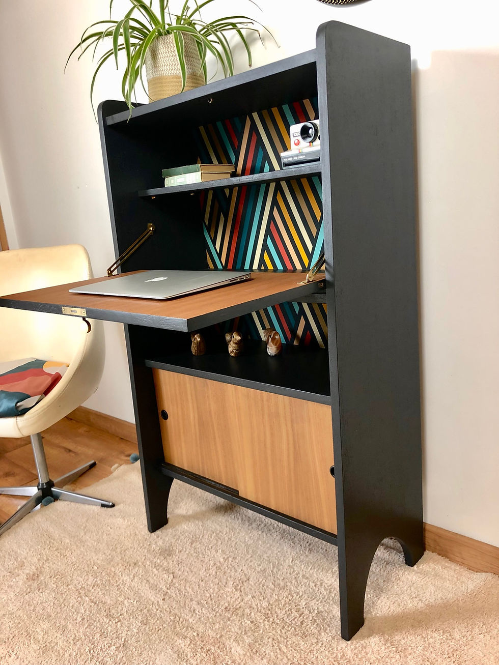 Miniature : Secrétaire noir et bois