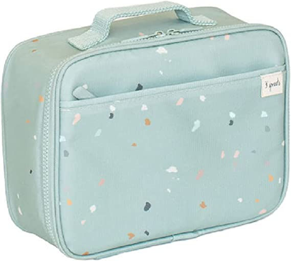 3 Sprouts Recycled Fabric Kids Lunch Bag in Terrazzo Green – Insulated, Water-Resistant for Children