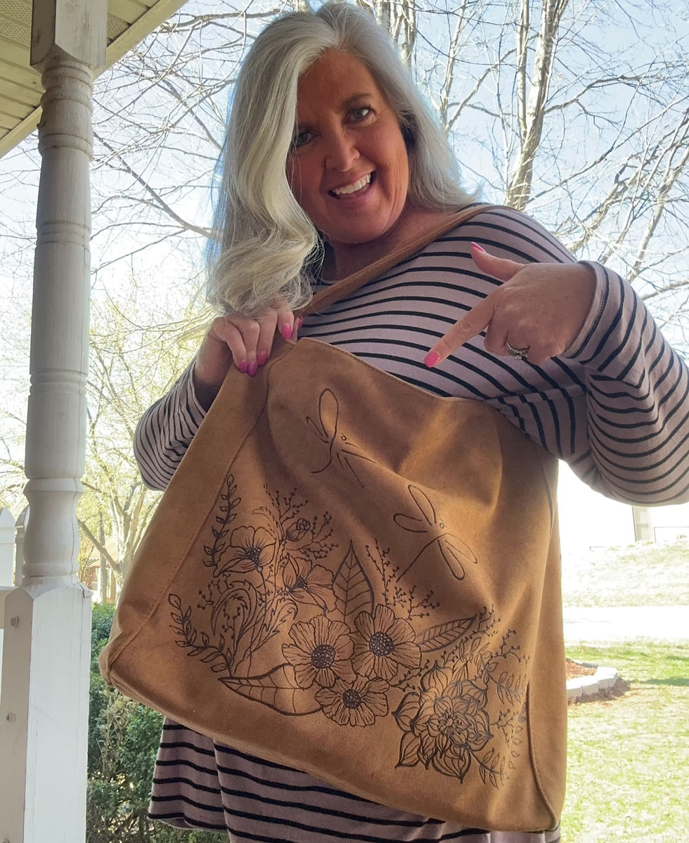 an image of lady showing her bag