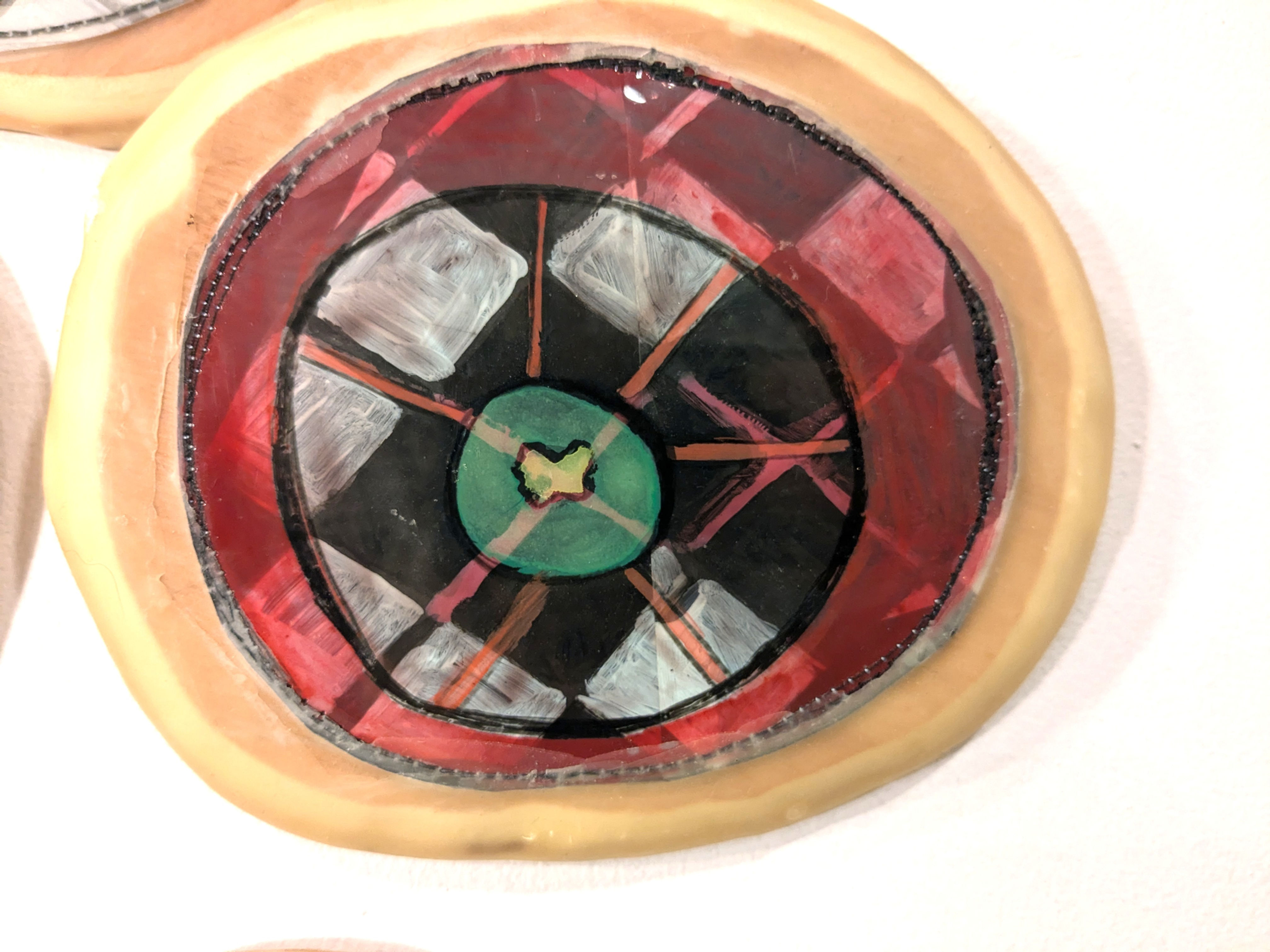 Tree Ring Circle Green pink checkered Small