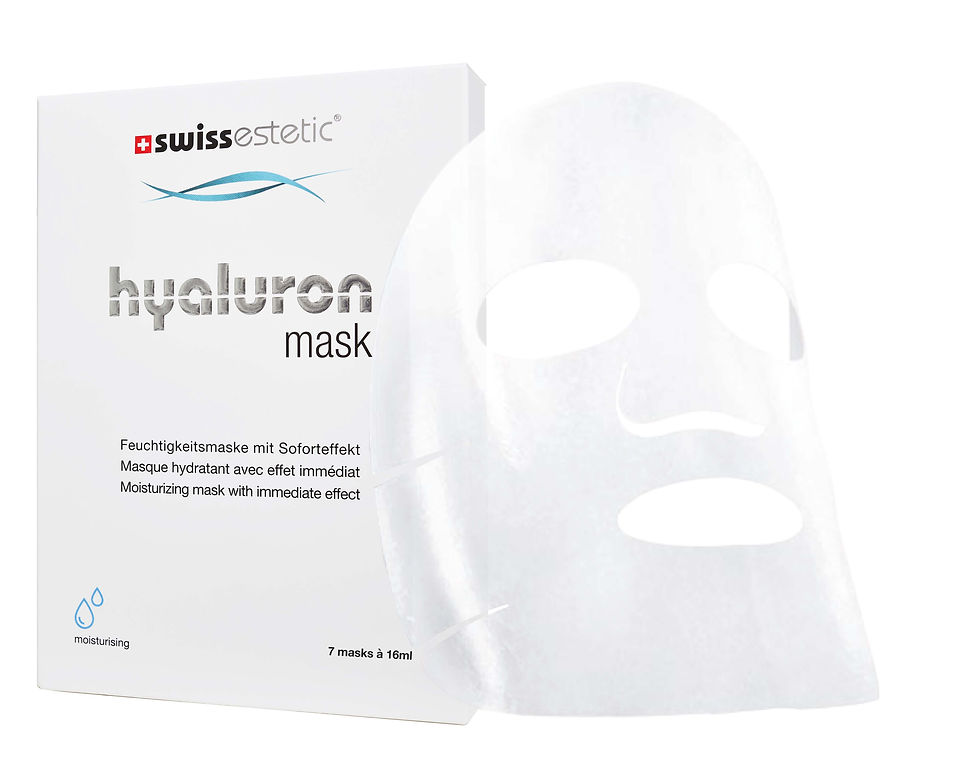 HYALURON MASK Feuchtigkeitsmaske von swissestetic mit Produktverpackung