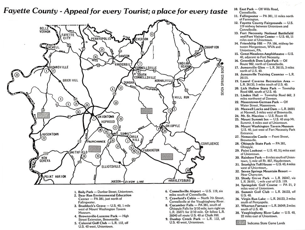 Late 20th century - Fayette County tourist attractions map BHHQ.jpg