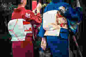 women wearing real japanese kimono