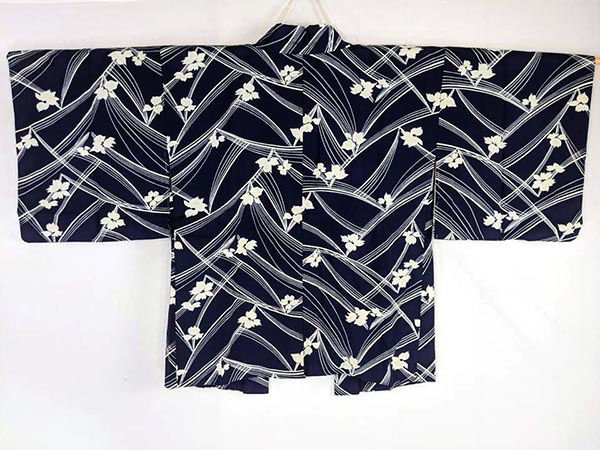 haori blue with white flowers