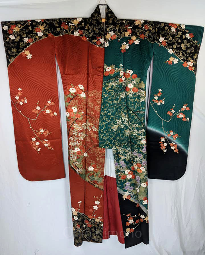 Thumbnail: Burnt Orange & Ocean Teal Furisode
