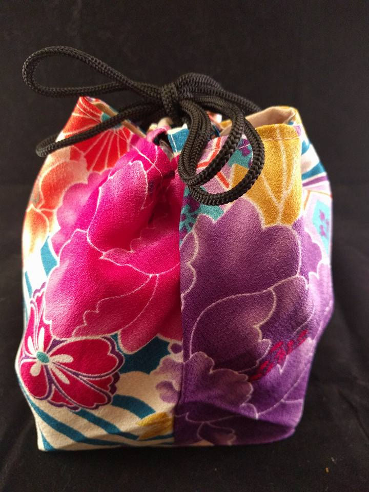 Thumbnail: Kinchaku - Floral Kimono Draw String Bag