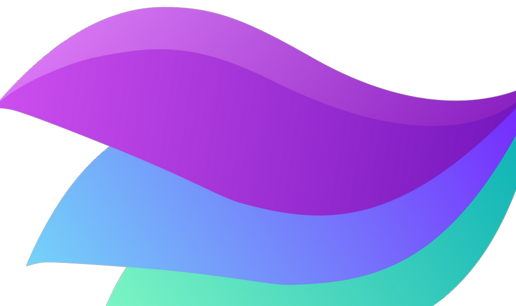 Logo section: Owl wings in purple, blue and green used as background to page