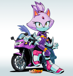 Blaze the Cat in her racer suit and motorbike.