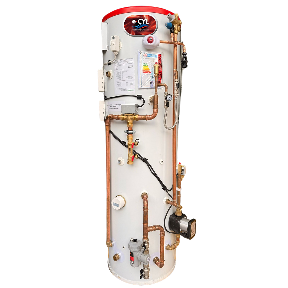 White and red Vaillant Arotherm 45 Litre Buffer Vessel with pipes and valves, text visible.
