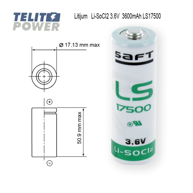 Litijum primarni A 3.6V 3600mAh LS17500 SAFT
