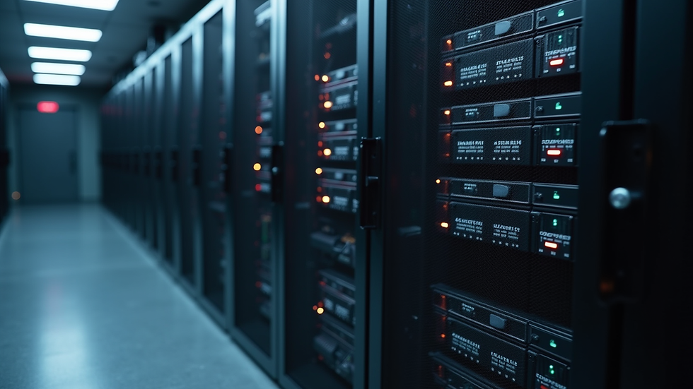 Close-up view of a UPS system installed in a server room
