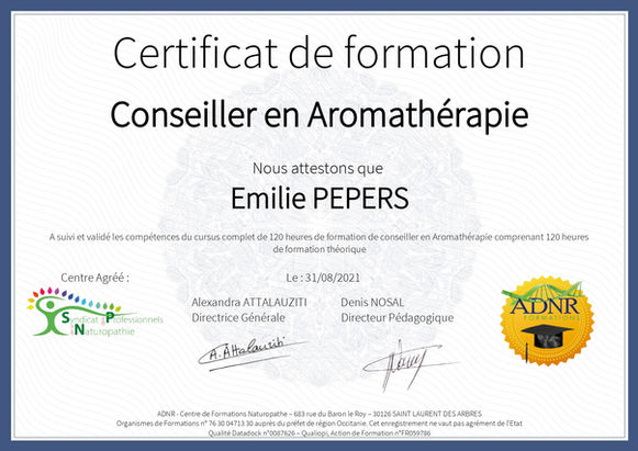 formation conseiller en aromathérapie d'Emilie Pepers - Lannion