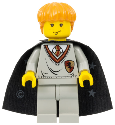 LEGO hp007 Ron Weasley - Gryffindor Shield Torso, Black Cape with Stars Used