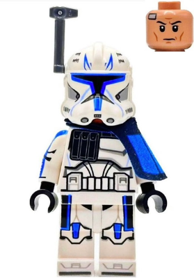 LEGO sw1315 Clone Trooper Captain Rex, 501st Legion (Phase 2) - Blue Cloth Pauldron, Rangefinder, Printed White Arms New