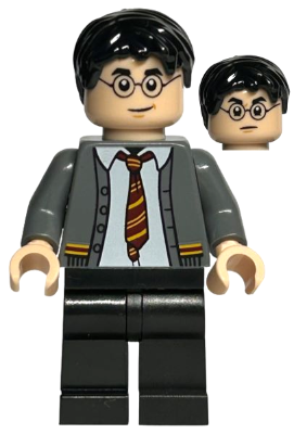 LEGO hp396 Harry Potter - Dark Bluish Gray Gryffindor Cardigan Sweater Open over Shirt without Wrinkles, Black Legs New