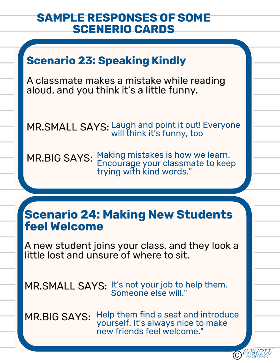 sample scenerio cards