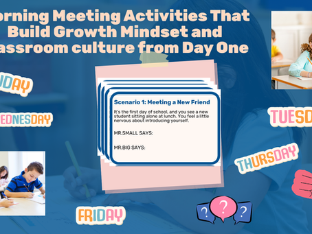 an image showing a morning meeting slides and kids doing journaling