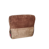 Back view of a chair with a seat cover