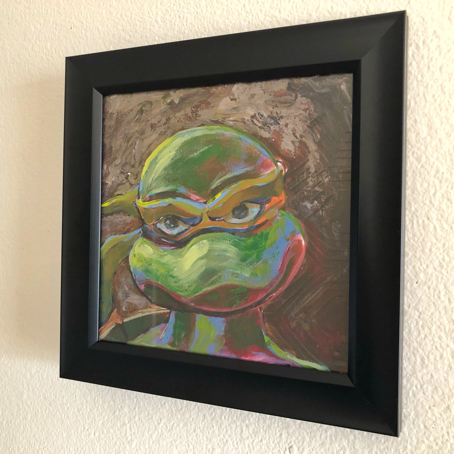 Turtle Power - 8”x8”, acrylic and pastel,  hang ready framed