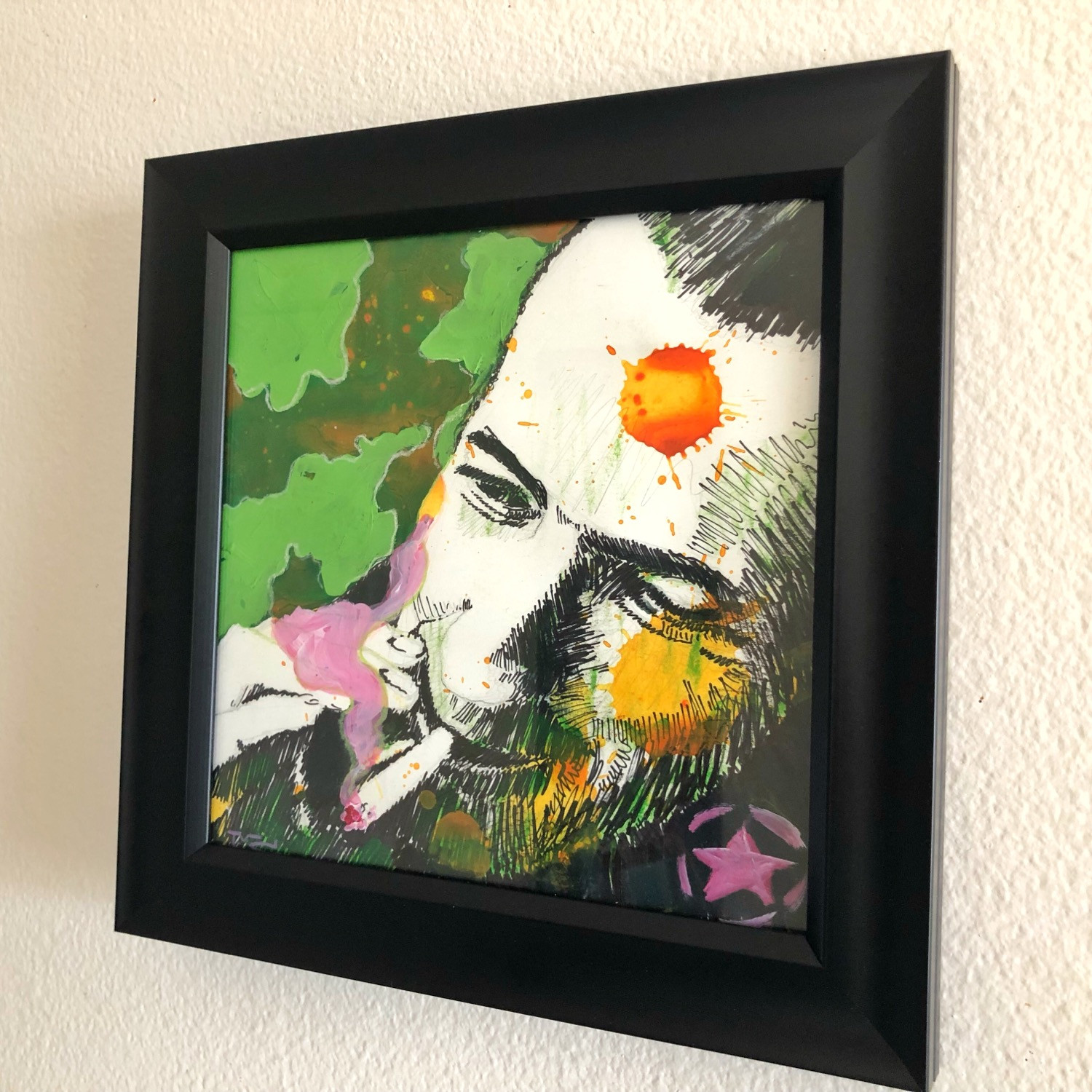Strummer - 8”x8”, acrylic and pastel,  hang ready framed