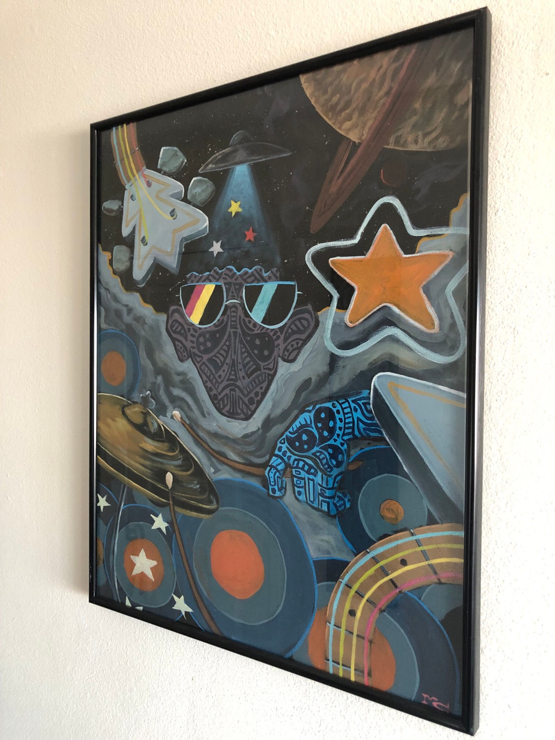 Funkship 2 - 24”x36”, acrylic and glitter, ready to hang framed