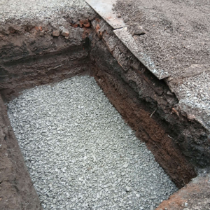 drainage trench with gravel