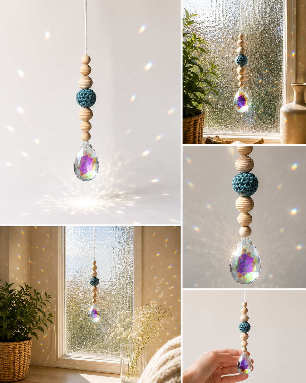 Miniaturbild: Sonnenfänger Kristall mit Häkelperle - Handgefertigter Suncatcher Lichtfänger