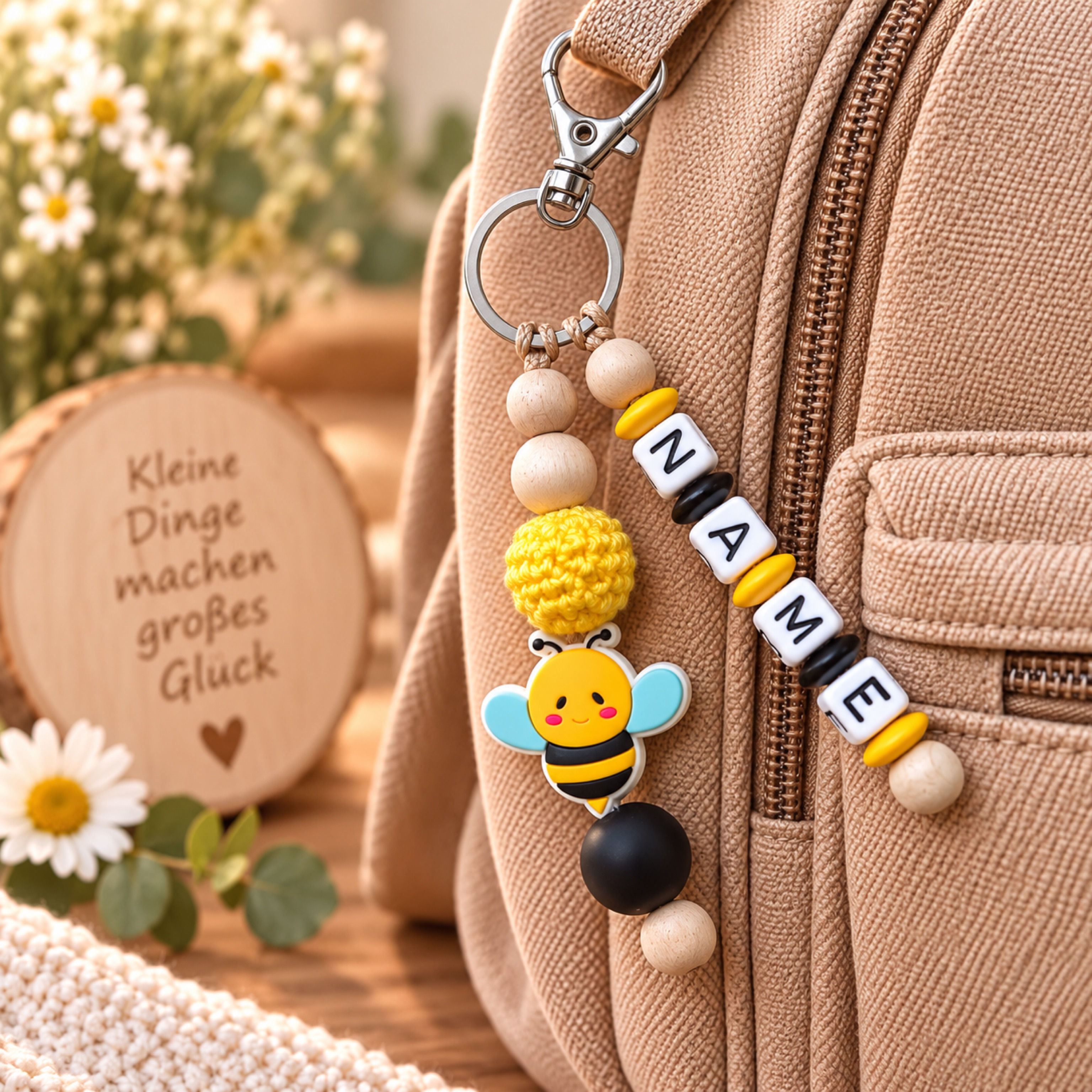 Personalisierter Schlüsselanhänger mit Namen Biene, individuelles Geschenk