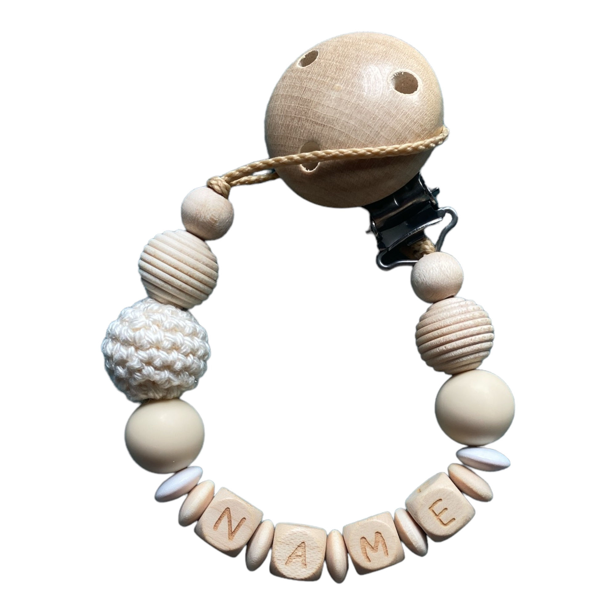 Schnullerkette mit Namen neutral - Nuckelkette personalisiert