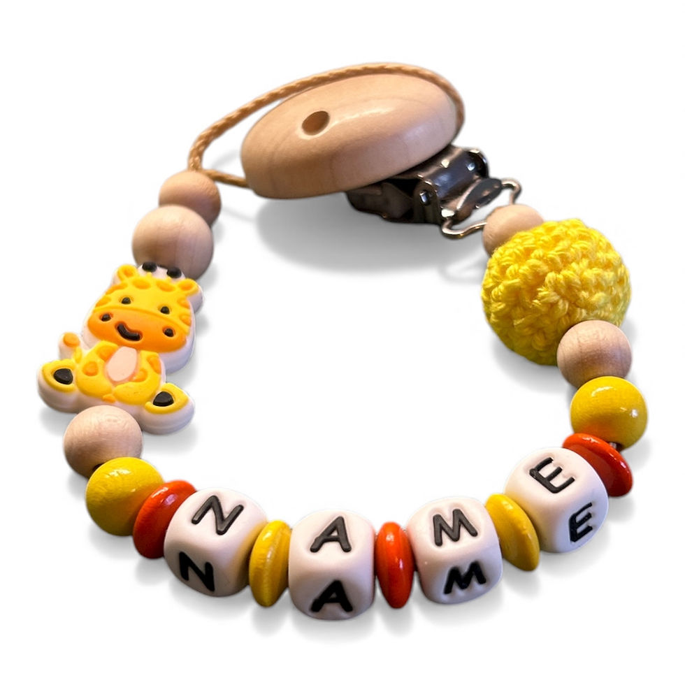 Miniaturbild: Schnullerkette mit Namen Giraffe - Nuckelkette personalisiert