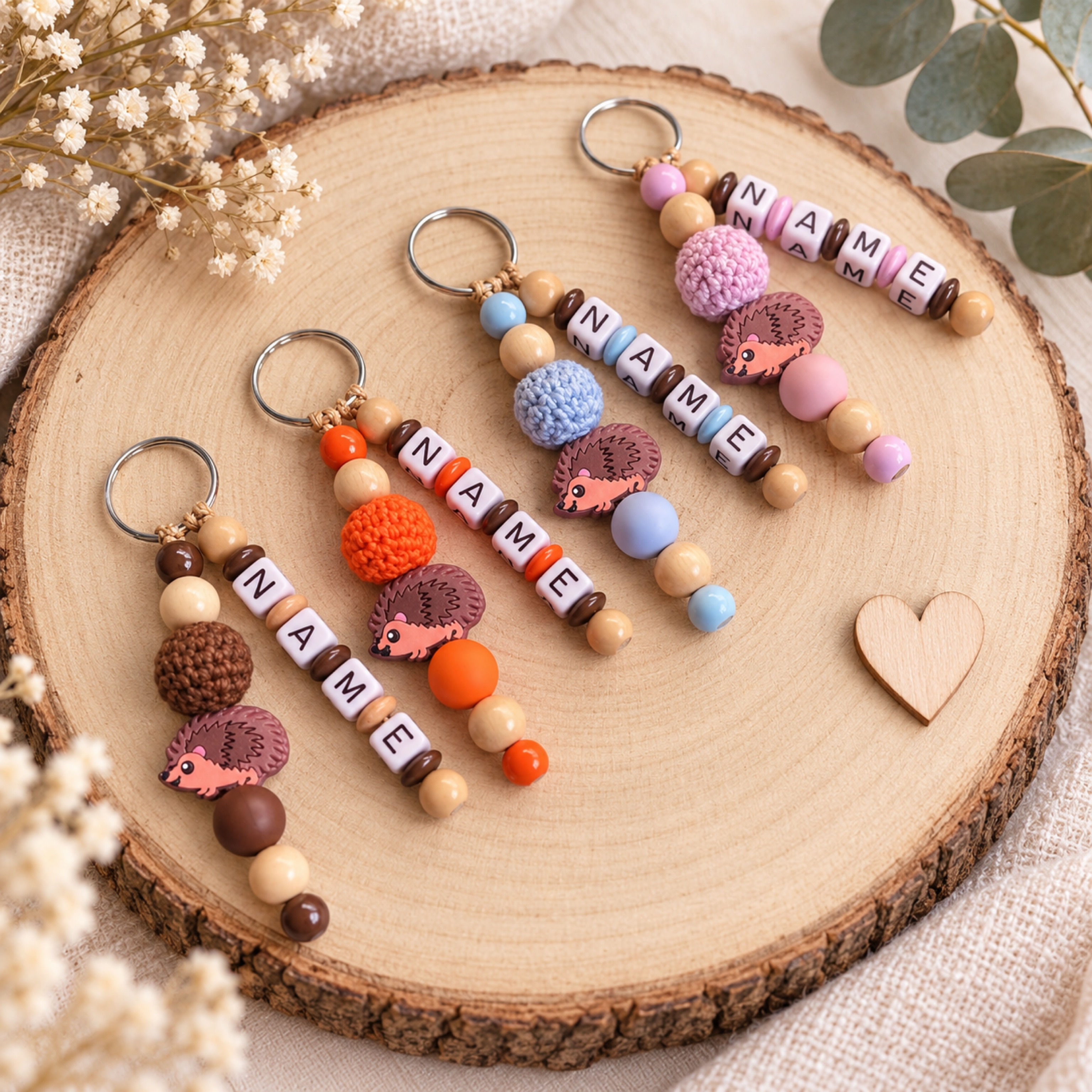 Personalisierter Schlüsselanhänger mit Namen Igel, individuelles Geschenk