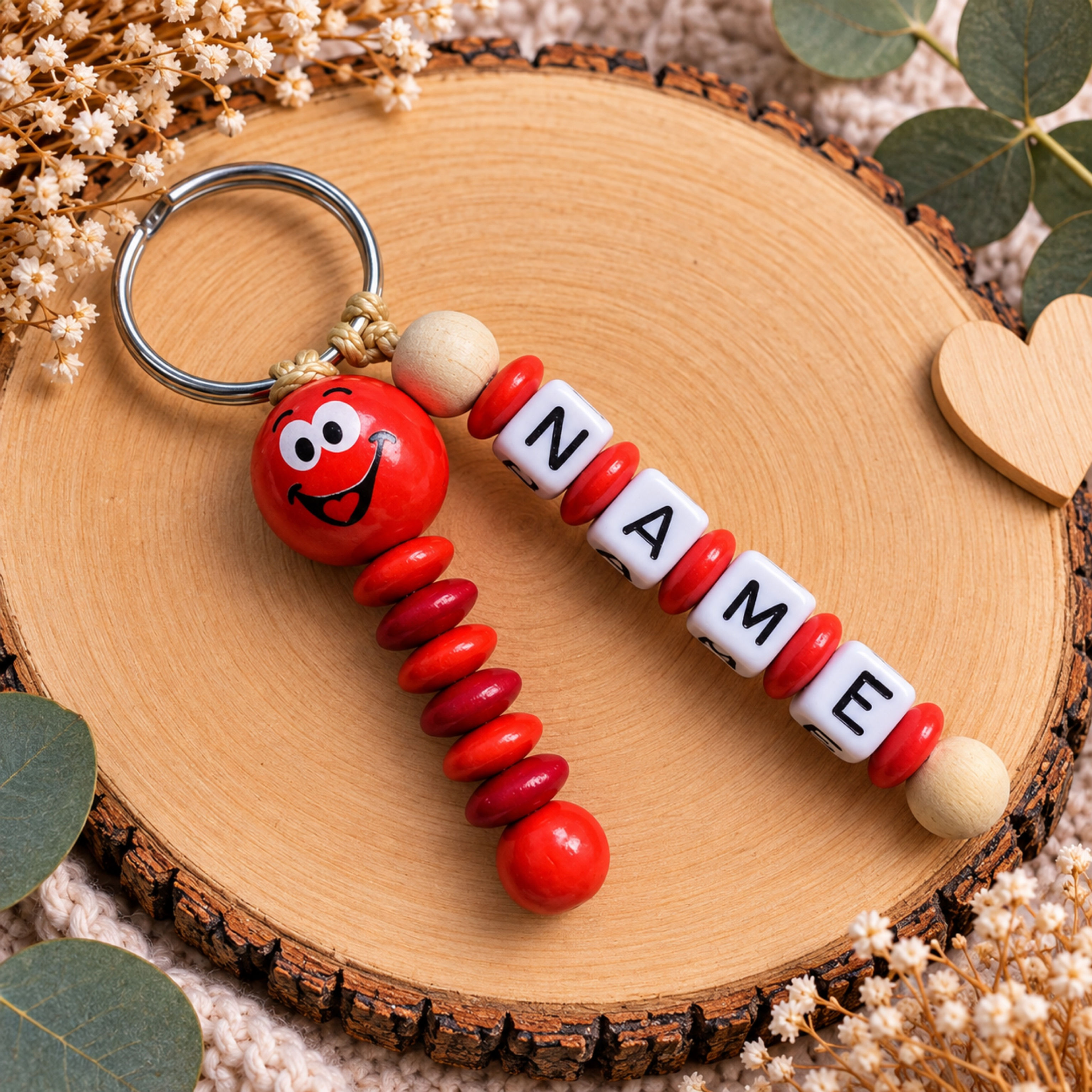Personalisierter Schlüsselanhänger mit Namen Glücksraupe, individuelles Geschenk
