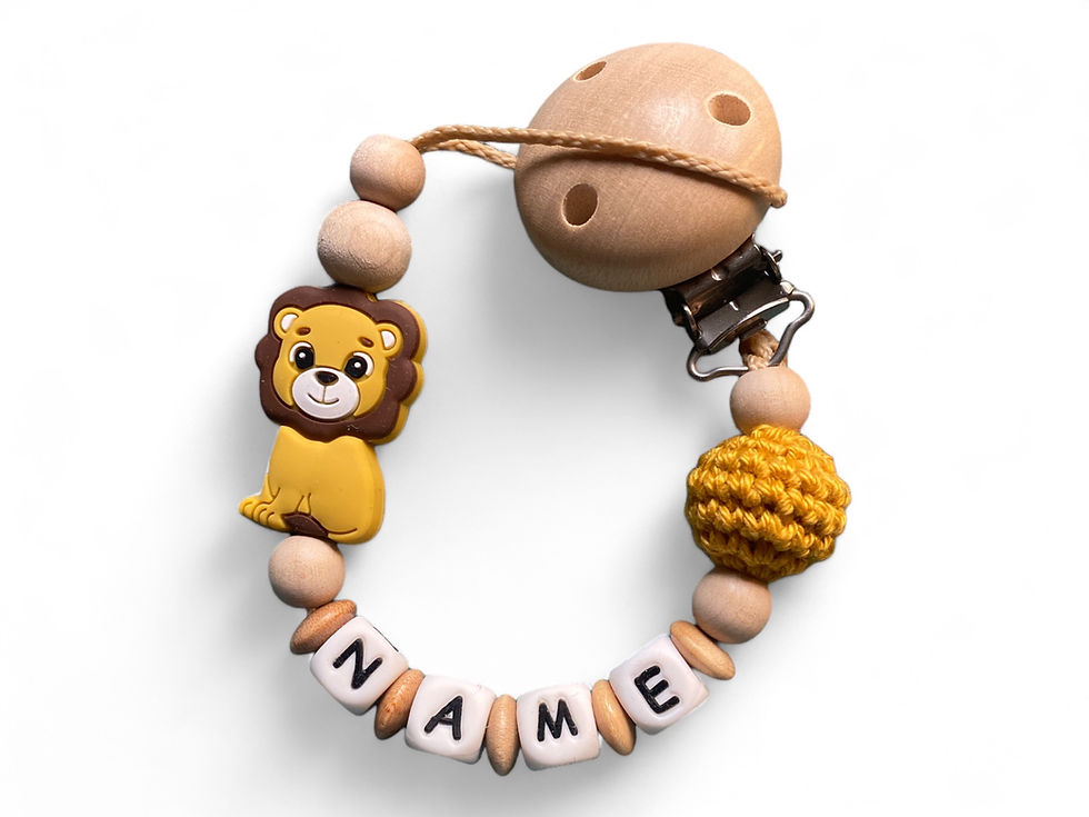 Miniaturbild: Schnullerkette mit Namen Löwe - Nuckelkette personalisiert