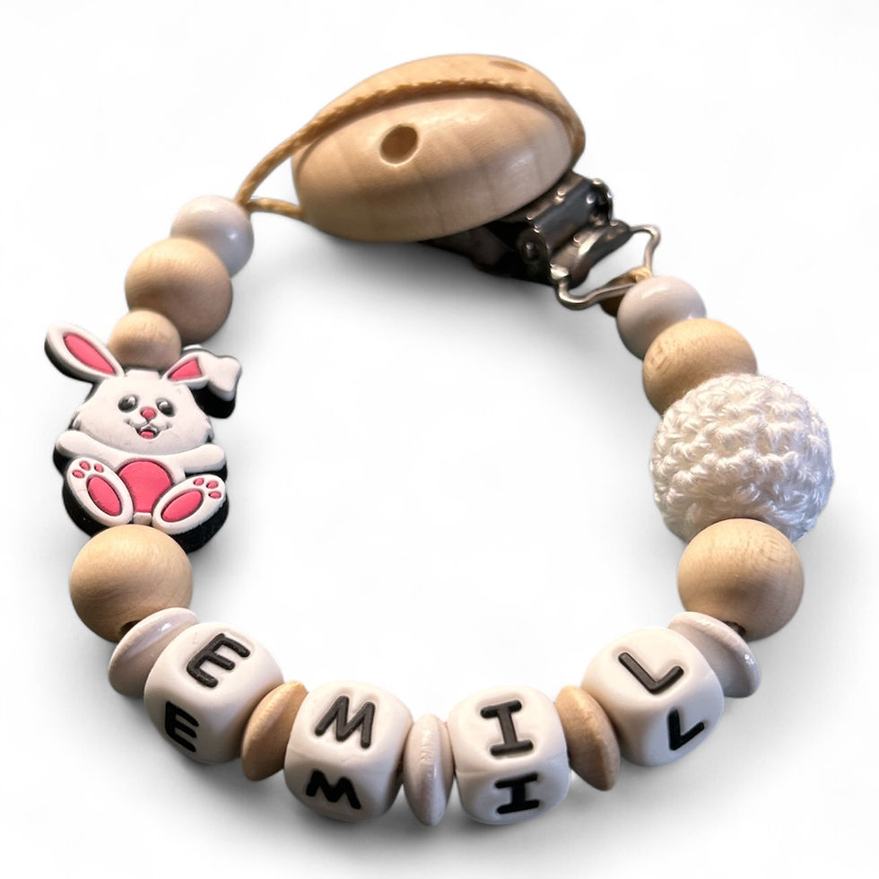 Miniaturbild: Schnullerkette mit Namen Hase - Nuckelkette personalisiert