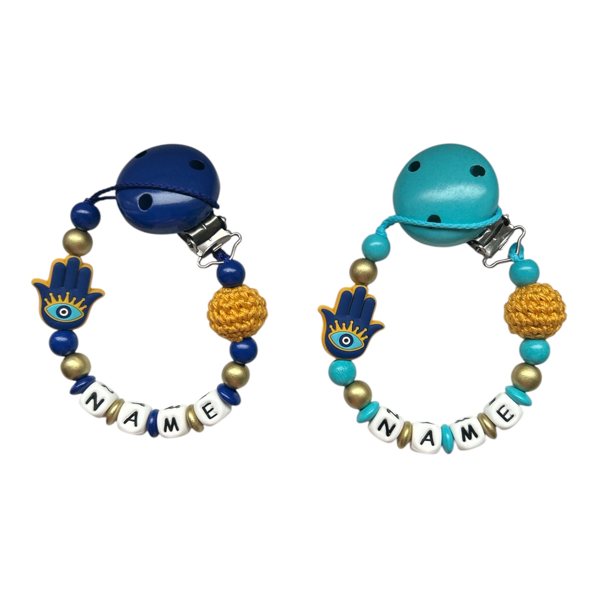 Schnullerkette mit Namen Hand der Fatima - Nuckelkette personalisiert