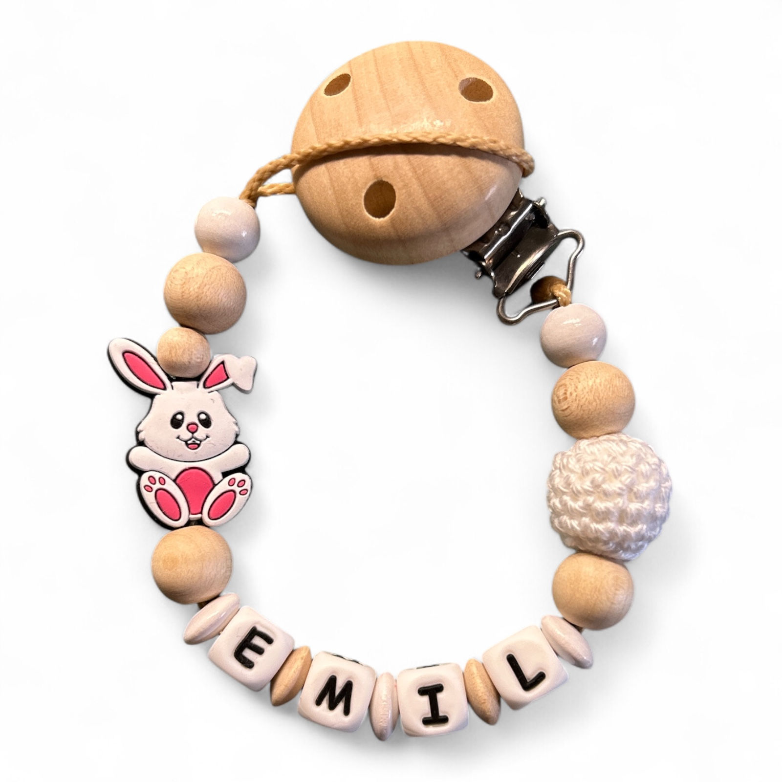 Schnullerkette mit Namen Hase - Nuckelkette personalisiert