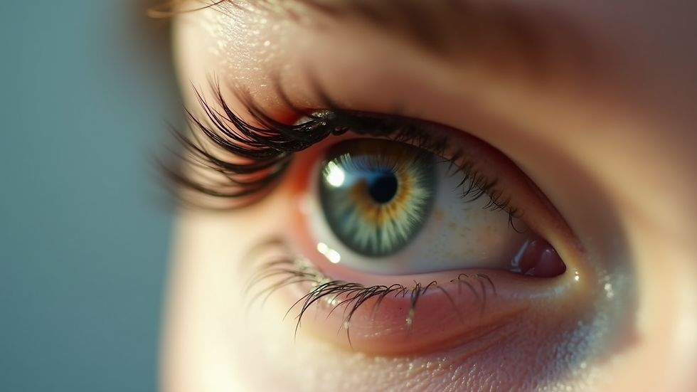 Eye-level view of a softly curled and tinted natural lash line