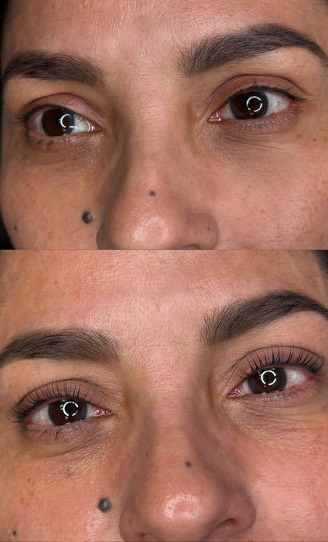 Woman's eyes before and after lash treatment, divka beauty lounge san diego.