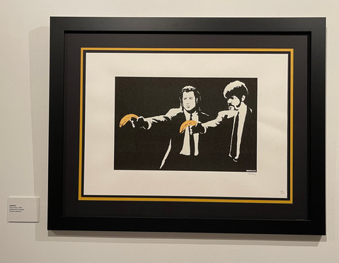 Pulp Fiction piece by Bansky on display at MACA Museum in Copenhagen, Denmark