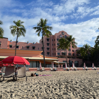 Beach view of the Royal Hawaiian Hotel, Waikiki Beach, Oahu, Hawaii
