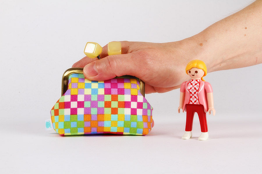 Miniature : Handmade kisslock fabric purse - Color mum - Nine patch in elementary