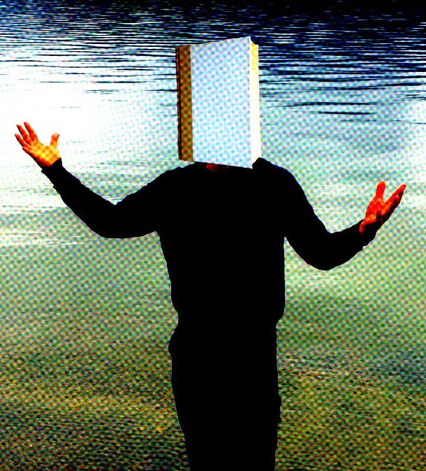 man with book for head