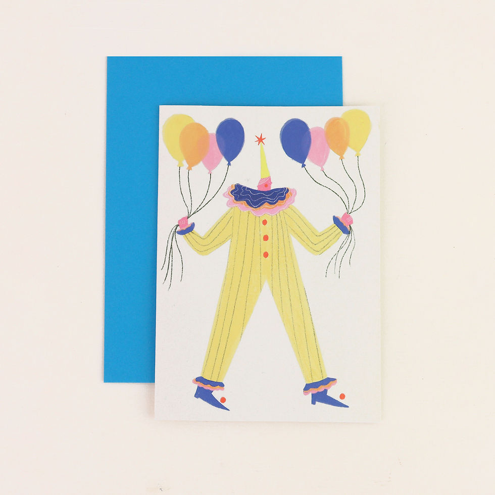 A Circus Clown Birthday Card from the greeting cards collection by Little Black Cat illustrated goods.