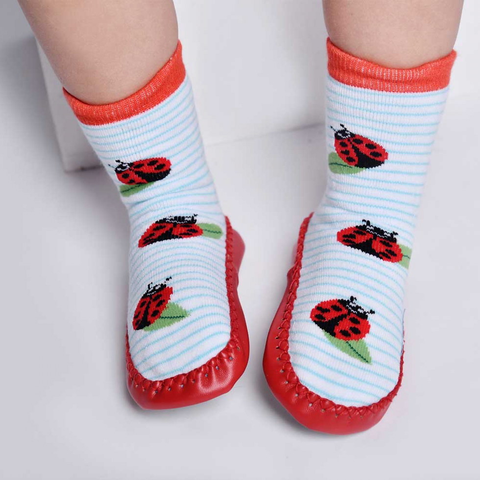 Thumbnail: Ladybird Knitted Moccasin Slippers