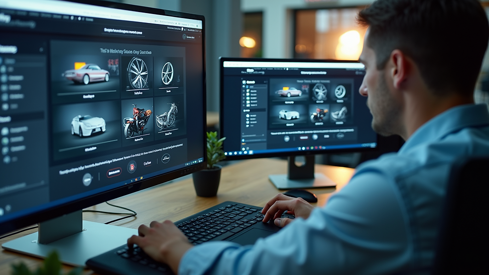 Eye-level view of a computer screen displaying an online car parts store