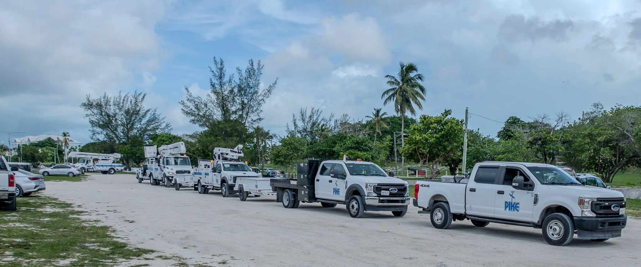 Minister of Energy and Transport Pike Corporation (Island Grid) bucket trucks on Tuesday.  
