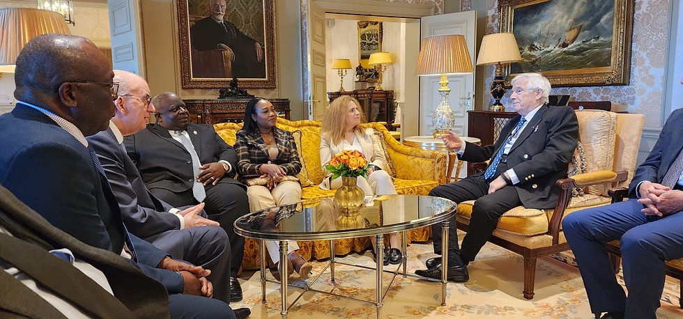 Minister Leon Lundy during a courtesy call on Mrs. Melina Travlos, President of the Greek Shipowners Union, discussing maritime cooperation and strengthening international partnerships.